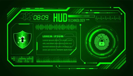 Téléchargez les illustrations : HUD world circuit board future technologie, hud bleu concept de cybersécurité arrière-plan - en licence libre de droit