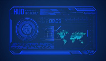 Foto de Tecnología futura de la placa de circuito HUD, fondo azul del concepto de seguridad cibernética del hud - Imagen libre de derechos