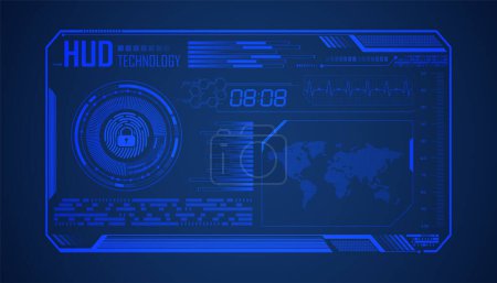 Téléchargez les photos : Carte de circuit HUD technologie future, fond de concept de cybersécurité hud bleu - en image libre de droit