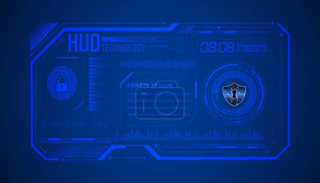 Téléchargez les illustrations : Carte de circuit HUD technologie future, fond de concept de cybersécurité hud bleu - en licence libre de droit