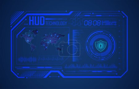 Ilustración de Tecnología futura de la placa de circuito HUD, fondo azul del concepto de seguridad cibernética del hud - Imagen libre de derechos