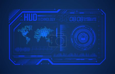 Téléchargez les illustrations : Carte de circuit HUD technologie future, fond de concept de cybersécurité hud bleu - en licence libre de droit