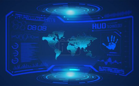 Illustration for Hud interface with hologram of earth, hud interface. futuristic technology, virtual reality. hud interface. hud hud. hud interface. - Royalty Free Image