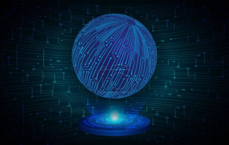 Téléchargez les illustrations : Cybersécurité et futur concept technologique avec globe terrestre - en licence libre de droit