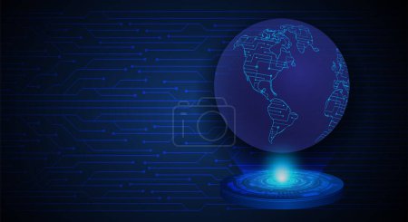Téléchargez les illustrations : Globe terrestre avec circuit numérique sur fond bleu foncé - en licence libre de droit