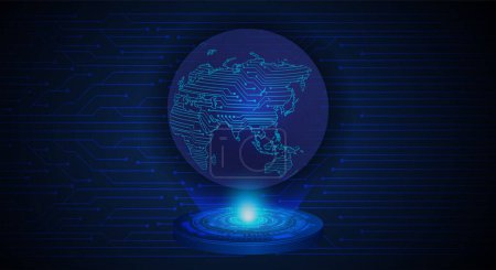 Illustration for Earth globe with digital circuit on dark blue background - Royalty Free Image