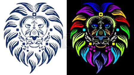 Illustration for Lion head mexican huichol art illustration pack collection in vector format - Royalty Free Image