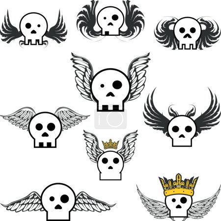 Illustration for Winged skull cartoon pack colletion illustration in vector format - Royalty Free Image