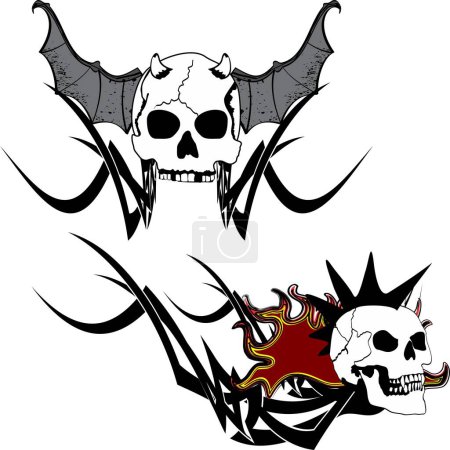 Illustration for Winged skull gotic tattoo pack collection sticker in vector format - Royalty Free Image