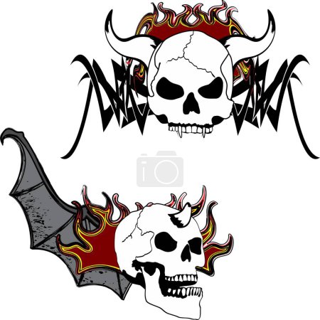Illustration for Winged skull gotic tattoo pack collection sticker in vector format - Royalty Free Image