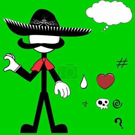 mexican mariachi pictogram cartoon love heart hand pack collection in vector format