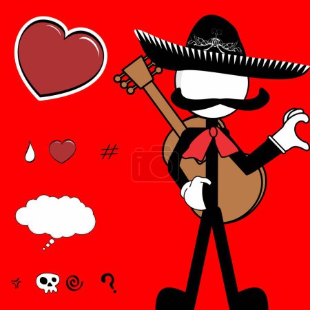 mexican mariachi pictogram cartoon love heart hand pack collection in vector format