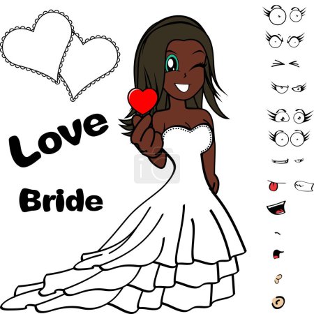 funny young bride cartoon heart hand expressions pack collection in vector format
