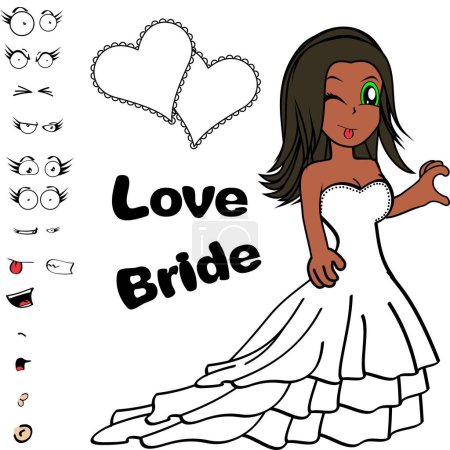 drôle jeune mariée dessin animé coeur expressions main pack collection au format vectoriel