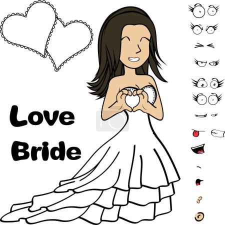 drôle jeune mariée dessin animé coeur expressions main pack collection au format vectoriel