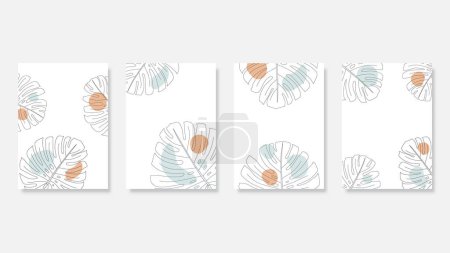 Téléchargez les illustrations : Set of monstera plant leaf contour drawing on white background. Vector tropical leaves. foliage drawing - en licence libre de droit