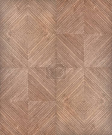 Panel de pared de chapa de nogal con patrón rombico geométrico como fondo. Materiales naturales para el diseño de interiores. Cobertura elegante