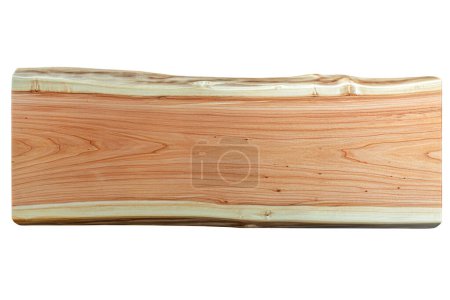Foto de Tablero de madera de borde vivo con hermoso grano y nudos aislados sobre fondo blanco. Vista superior - Imagen libre de derechos