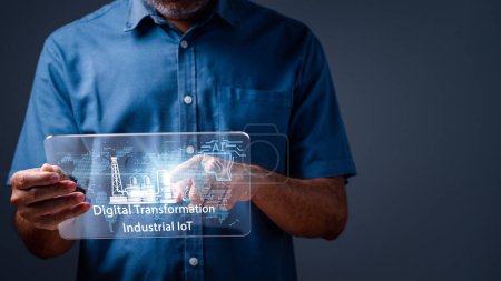 Foto de Digital Transformation, Industrial IoT is technology with humans to Upskill Reskill. Ai connection automation to global cyber network concept. Technology in future can support all business 4.0, IIoT - Imagen libre de derechos