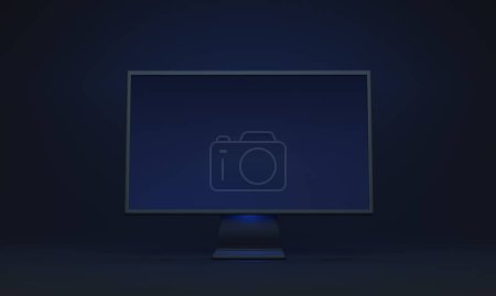 Photo for Computer screen mockup, front view on a dark background, 3D illustration. Three dimensional rendering in clean and minimalistic environment. Tech and cyberspace atmosphere. Desktop PC display device. - Royalty Free Image