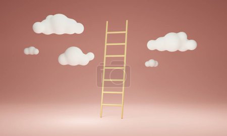 Téléchargez les photos : Growth ladder concept, 3D illustration. Minimalistic ladder symbolizing the climb to success and upward progress. Each step represents the opportunities and challenges on the path to self-improvement. - en image libre de droit