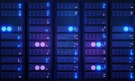 Photo for Data center 3D concept illustration. Cluster of powerful servers that work together to support and optimize technological processes and efficiently stores, manages, and delivers processed data. - Royalty Free Image