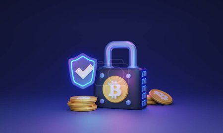 Photo for Crypto insurance 3D illustration concept. Protecting virtual assets and currency. Providing warranties and security to ensure the safekeeping and protection of valuable assets in the virtual world. - Royalty Free Image