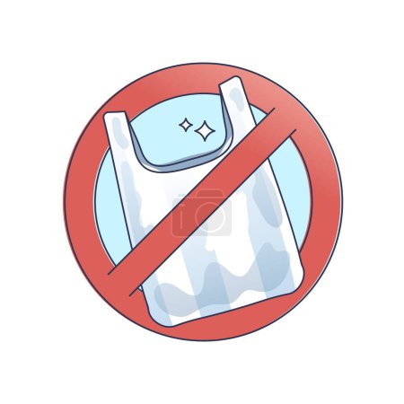 Say no to plastic bag and stop pollution with packaging waste outline concept. Sign with garbage and trash as consumerism negative side effect vector illustration. Reduce harmful polystyrene products.