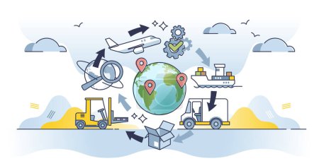 Illustration for Strategic sourcing process with global supply channels partnership outline concept. Lowest service price reevaluation with cost efficient business model vector illustration. Procurement work style. - Royalty Free Image