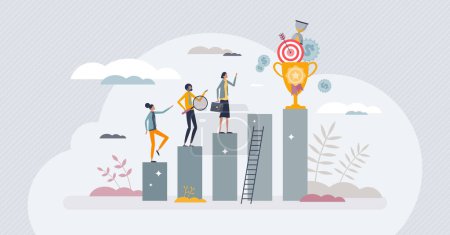Illustration for Employee incentive and motivation for job performance tiny person concept. Work appreciation and reward to boost productivity vector illustration. Encouragement for career growth and development. - Royalty Free Image