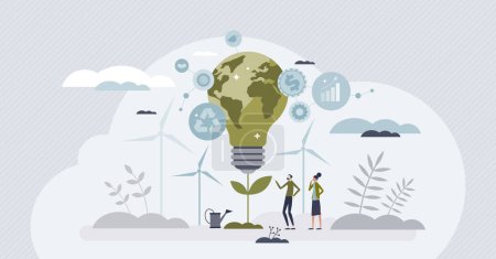 ESG ou gouvernance sociale environnementale finance investir concept de personne minuscule. Politiques et normes d'entreprise avec des stratégies d'entreprise durables, vertes et respectueuses de la nature illustration vectorielle.