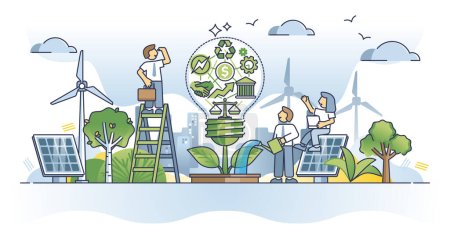 ESG investing with environmental social governance project outline concept. Nature friendly investments with renewable energy and ecological electricity power production business vector illustration.