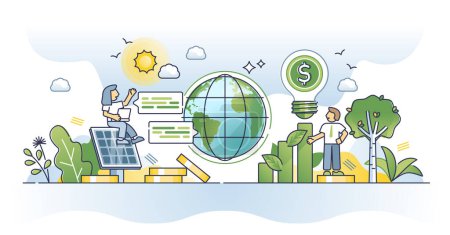 ESG Investitionen mit ökologischen sozialen Governance-Prinzipien skizzieren Konzept. Ökostrom und nachhaltige Stromerzeugung für die globale Community Vektor Illustration. Projekte mit Klimazielen.