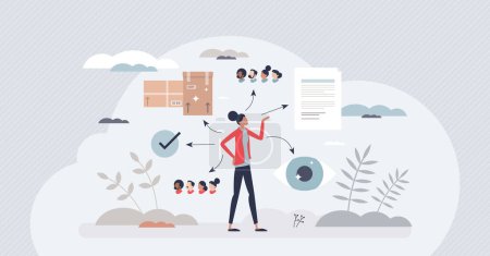 Illustration for Product owner as SCRUM member work to create backlog tiny person concept. Project agile team character with professional responsibility management to maximize product outcome value vector illustration - Royalty Free Image