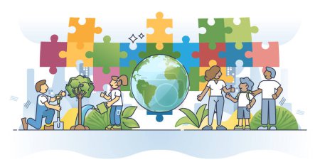 SDG or sustainable development goals with ecology standard outline concept. Environmental future social plan target from United Nations for ecosystem, climate and nature protection vector illustration