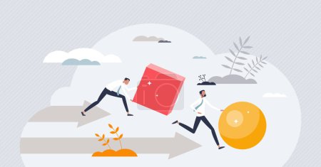 Illustration for Work smart not hard for effective and productive task tiny person concept. Efficient business strategy with less effort and pushing vector illustration. Use wisdom and skills for better job results. - Royalty Free Image