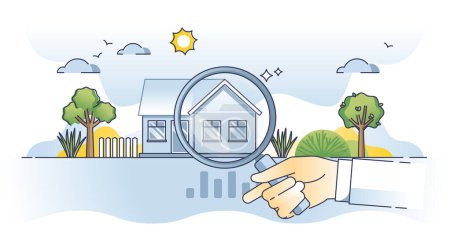 Illustration for Home energy audit and house heating efficiency inspection outline concept. Insulation check for sustainable and nature friendly property condition evaluation vector illustration. Building diagnostic. - Royalty Free Image