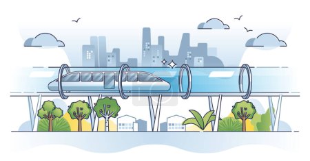 Illustration for Hyperloop train transportation with high speed express outline concept. Futuristic travel technology and underground tube for modern magnetic railway vector illustration. Tunnel infrastructure network - Royalty Free Image