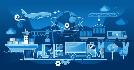 Illustration for Green transport logistics and nature friendly cargo shipping outline concept. Ecological and sustainable power source or alternative fuel for transportation to deliver shipment vector illustration. - Royalty Free Image