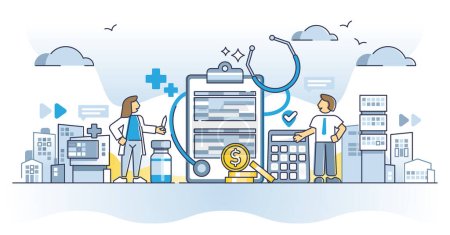 Medizinische Abrechnung und Codierung für Standards für medizinische Dienstleistungen skizzieren das Konzept. Finanzcodes für Versicherungssysteme aus dem Krankenhaus als Arbeit mit Standardisierungsvektorveranschaulichung für Gesundheitsverfahren.