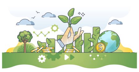 Illustration for Impact investing and nature friendly or sustainable funding outline concept. Ethical business model with green and environmental goal vector illustration. Financial profit with ecological project. - Royalty Free Image