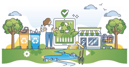 Illustration for Recycle bank point for material deposit or resourcesrecycling outline concept. Sustainable and nature friendly approach with paper and plastic reusage as effective trash management vector illustration - Royalty Free Image