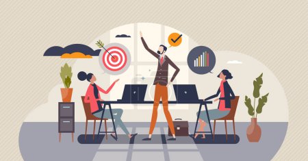 Illustration for Performance management and business development growth tiny person concept. Efficient and productive work with clear and strong leadership for motivation, and results control vector illustration. - Royalty Free Image