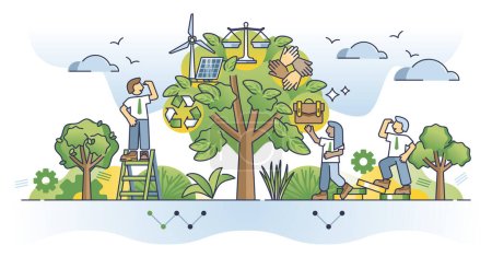 Illustration for Sustainable investment and ESG environmental strategy outline concept. Green and nature friendly energy for community welfare vector illustration. Alternative power sources funding for future ecology - Royalty Free Image