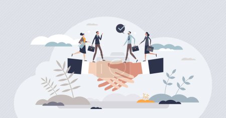 Illustration for Partnership and business partners deal or agreement tiny person concept. Successful company collaboration with cooperation or teamwork vector illustration. Union with trust and professional relations - Royalty Free Image