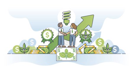 Illustration for Sustainable investments and green ecological deal management outline concept. Responsible and nature friendly company with environmental business vector illustration. Financial agreement and growth. - Royalty Free Image