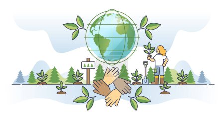 Illustration for Corporate social responsibility, CSR as sustainable business outline concept. Organization management with fair, honest and ethical strategy and principles vector illustration. Environmental unity. - Royalty Free Image