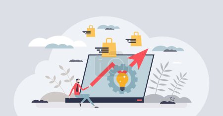 Illustration for Business productivity and efficient commerce strategy tiny person concept. Webshop company development and successful growth with effective sales profits vector illustration. Improvement evaluation. - Royalty Free Image