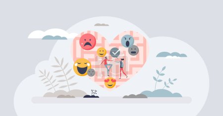 Illustration for Empathy and emotional intelligence skills in leadership tiny person concept. Ability to understand emotions and feelings from expression and perception vector illustration. Different mental states. - Royalty Free Image