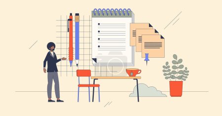 Illustration for Plan and prioritize for effective time management retro tiny person concept. Business job schedule with priority order and important process organization vector illustration. Agenda with task list. - Royalty Free Image